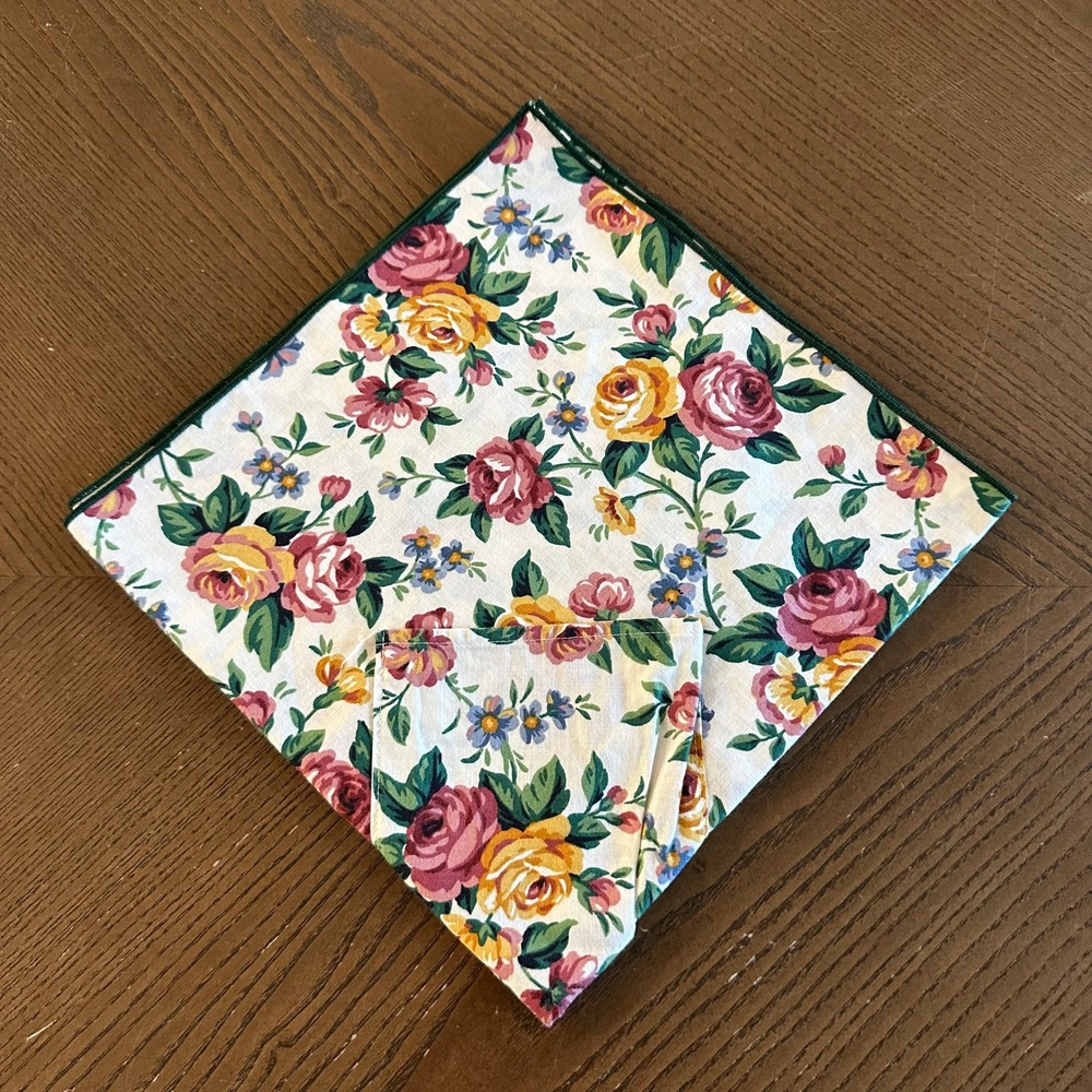 Longaberger Brick Warming Cloth Basket Liner Floral Print 20 Inch Square